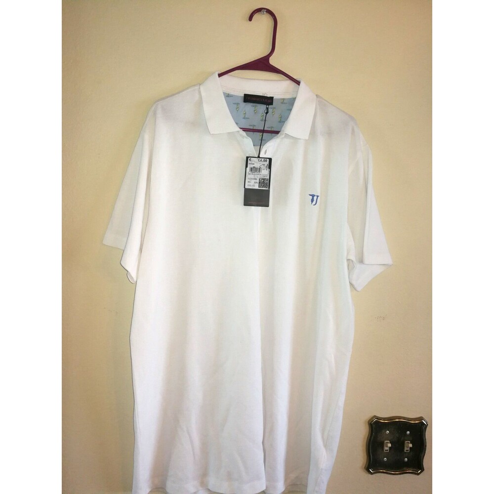 New Men Trussardi Jeans White Cotton Polo Shirt Embroidered Logo Sz XXL See desc